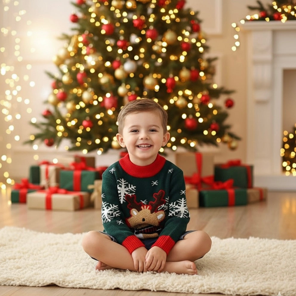 Children's Christmas Reindeer Snowflake Knitted Sweater