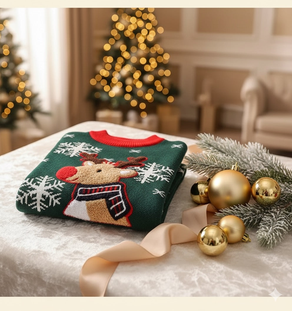 Children's Christmas Reindeer Snowflake Knitted Sweater