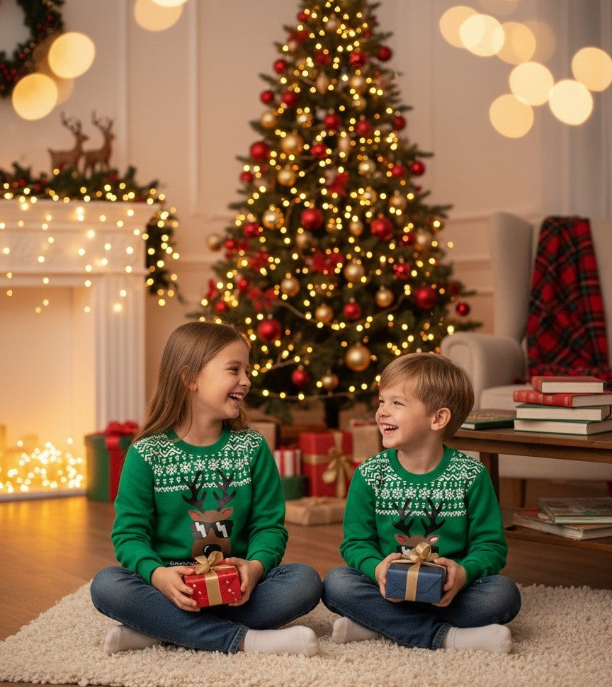 Children's Christmas Reindeer Graphic Crew Neck Sweatshirt