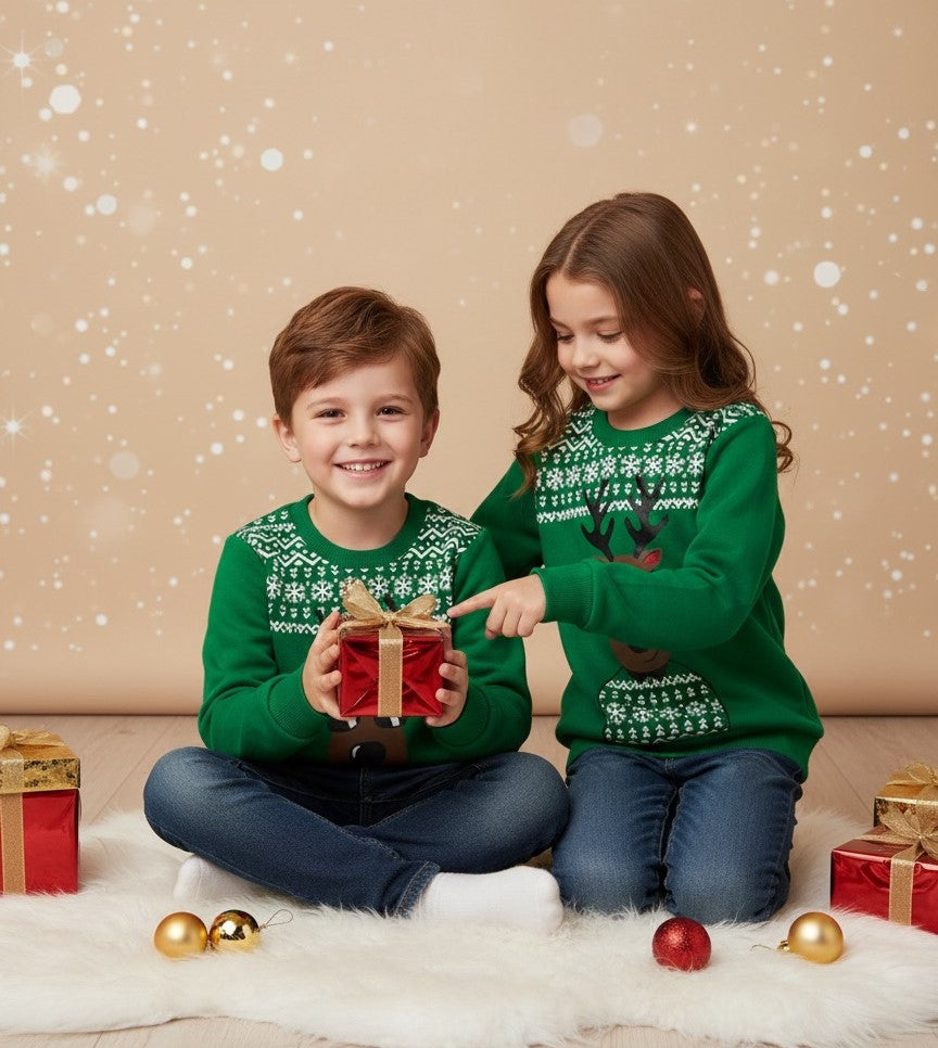 Children's Christmas Reindeer Graphic Crew Neck Sweatshirt