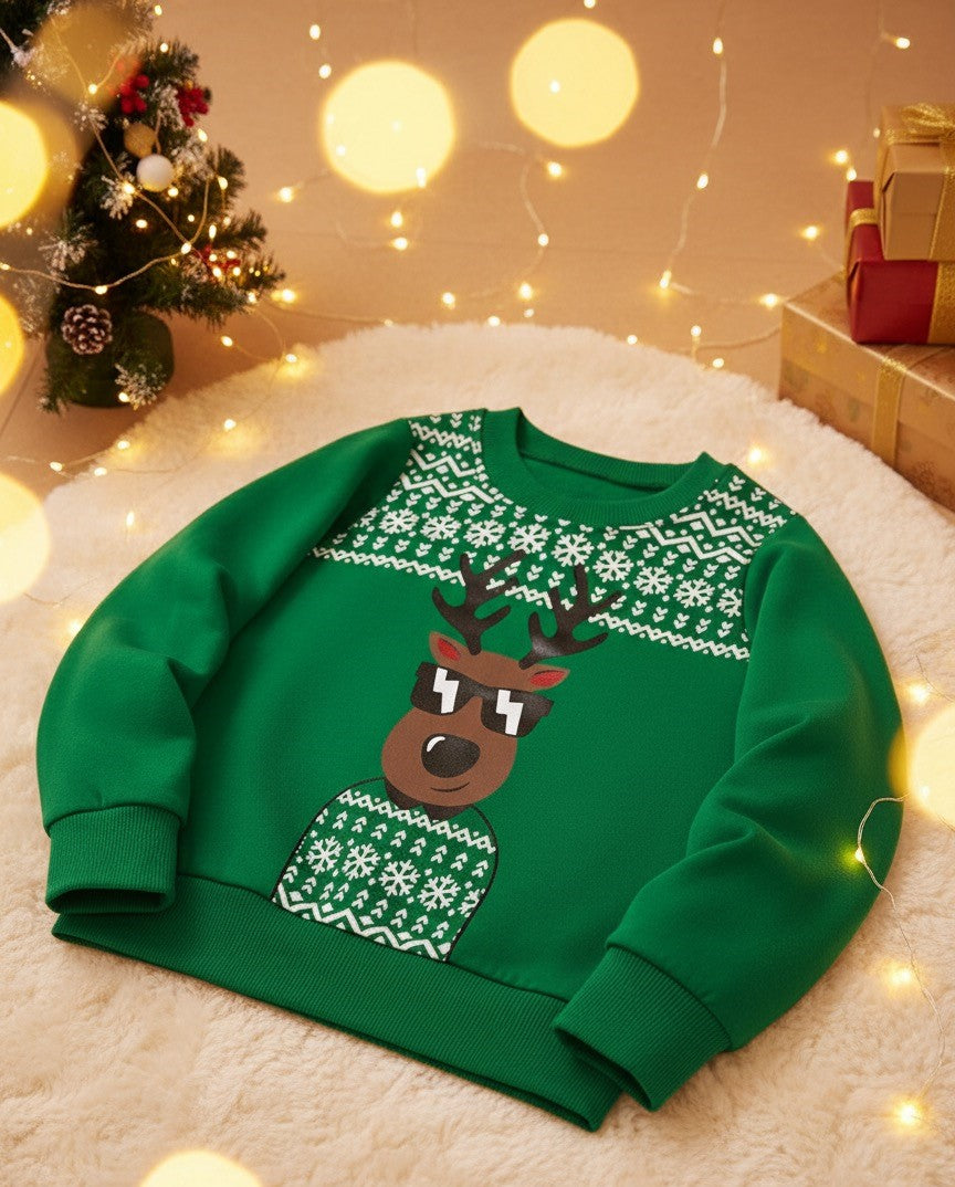Children's Christmas Reindeer Graphic Crew Neck Sweatshirt