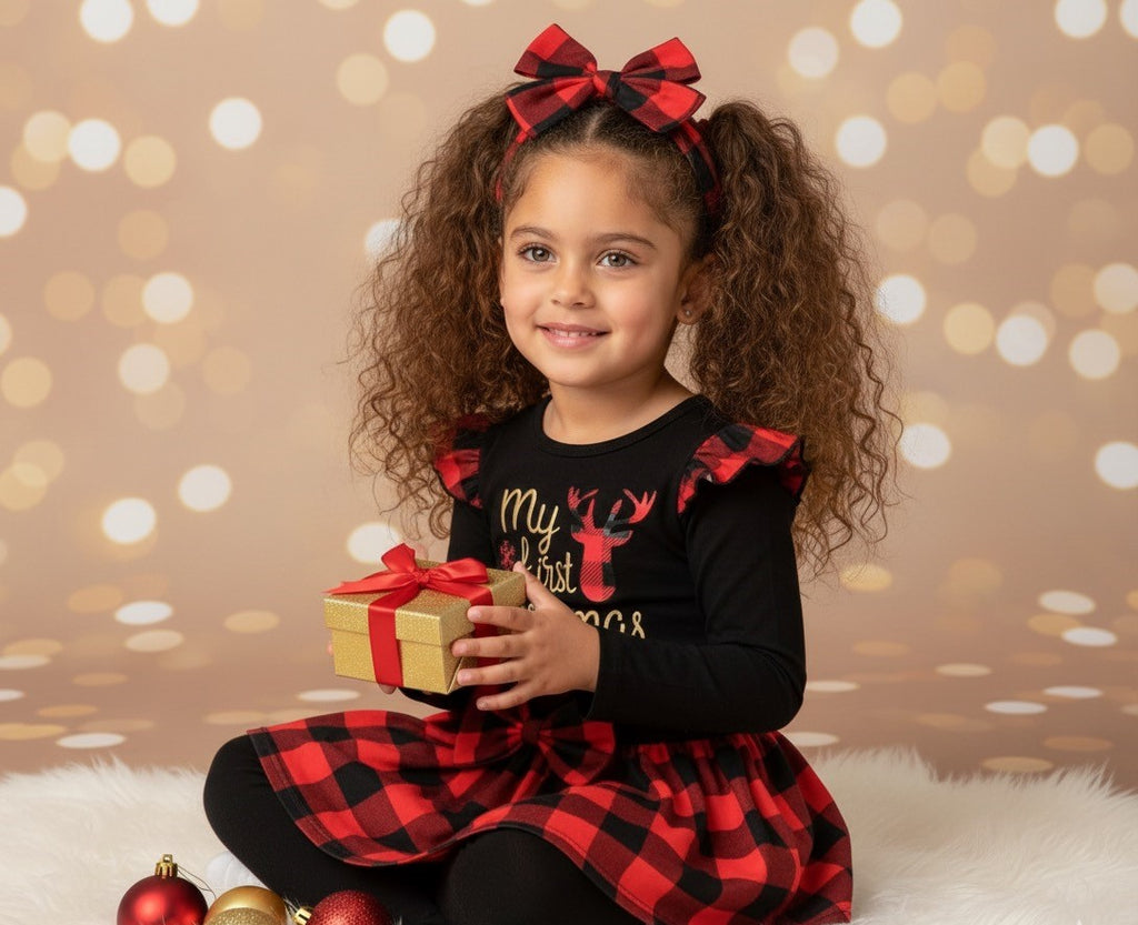 Children's Christmas Bodysuit and Pants Set with Headband
