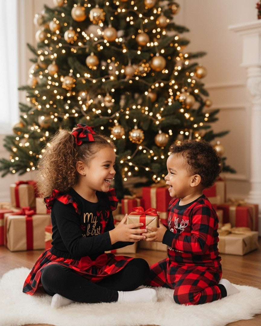 Children's Christmas Bodysuit and Pants Set with Headband