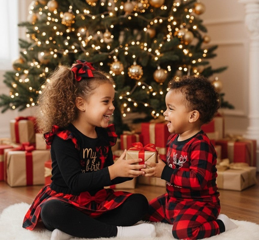 Children's Christmas Bodysuit and Pants Set with Headband