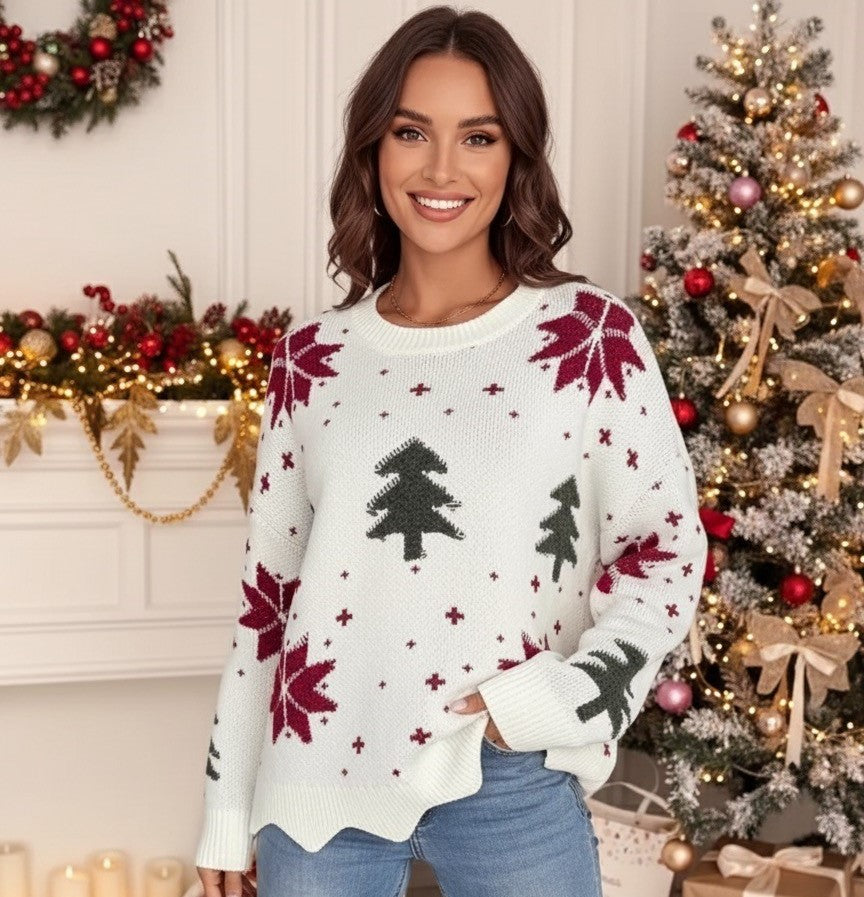 Christmas Tree Pattern Round Neck Sweater