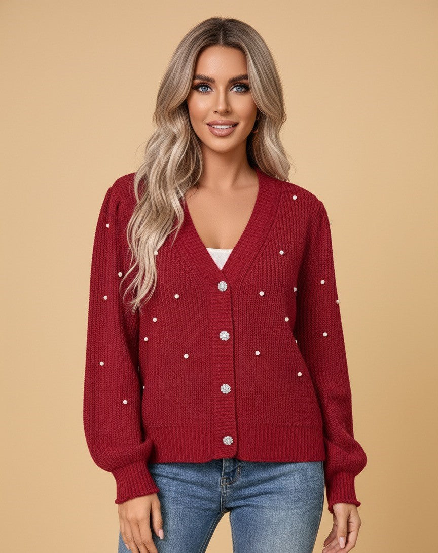 Pearl Embellished Button Up Cardigan
